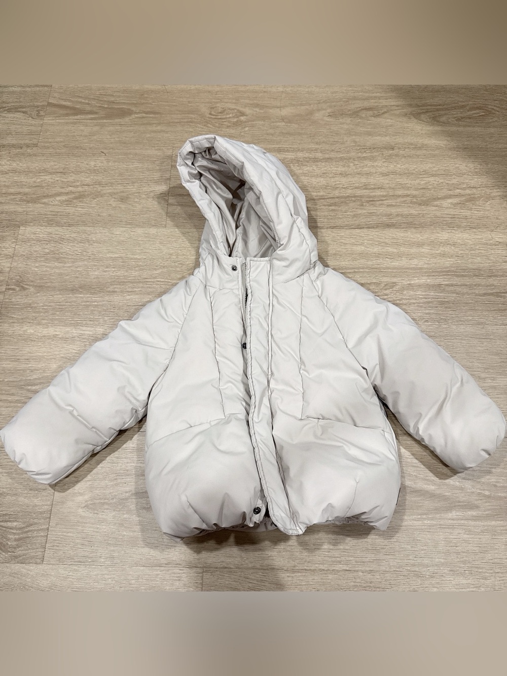 Zara Kids Hooded Puffer Jacket - Light Cream